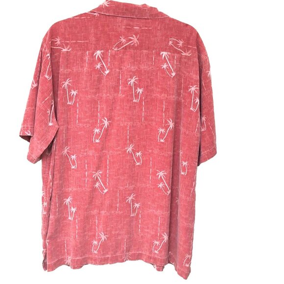 Caribbean Silk Shirt Men XL Hawaii Aloha Loop Collar Wood Buttn Palm Tree Resort - Picture 3 of 8